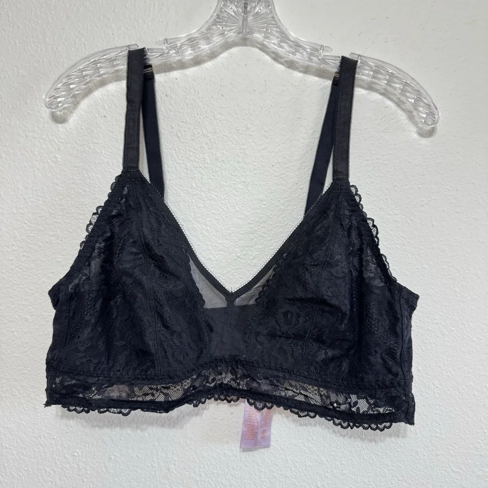 Savage X Fenty Black Lace and Mesh Unlined Wireless Bra Womens‎ Size 2XL